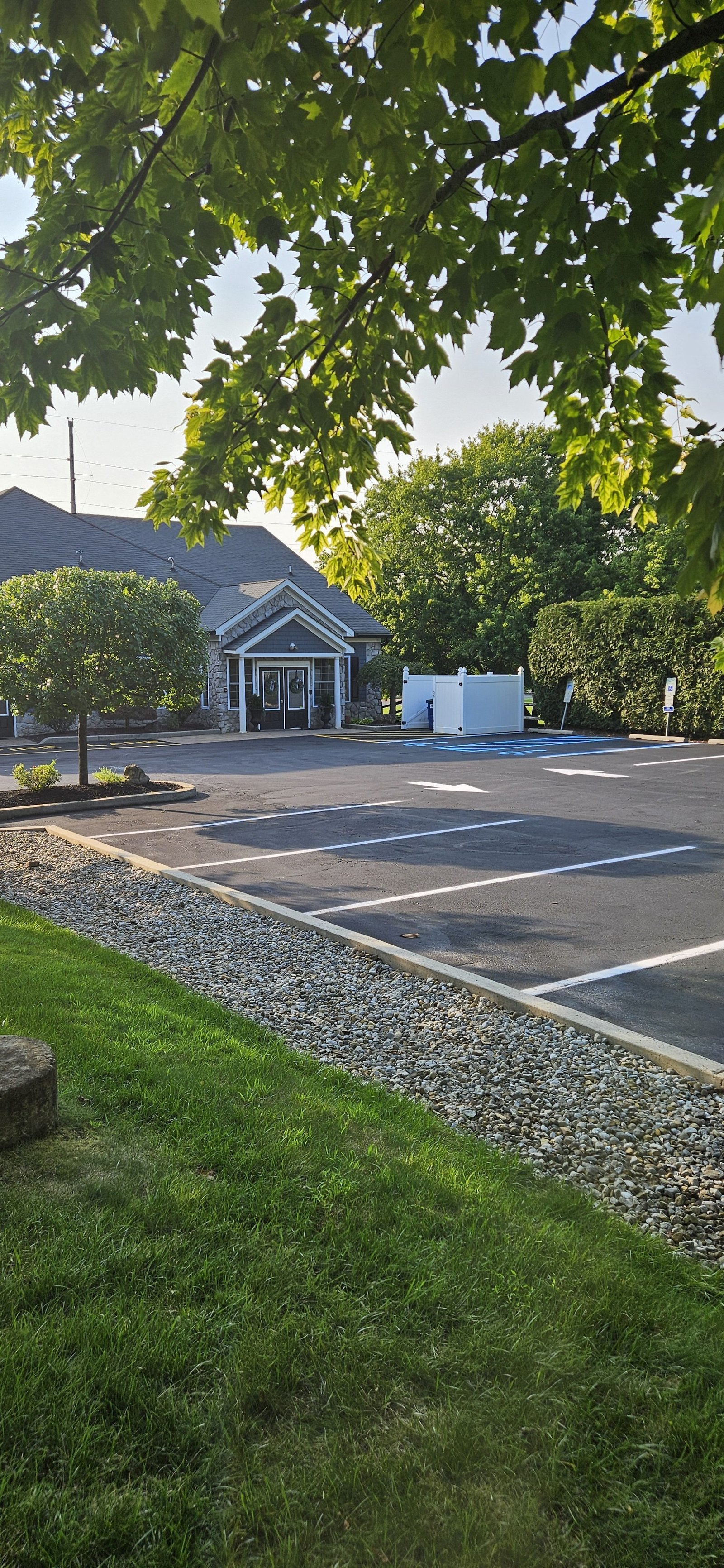 Freshly sealcoated commercial parking lot